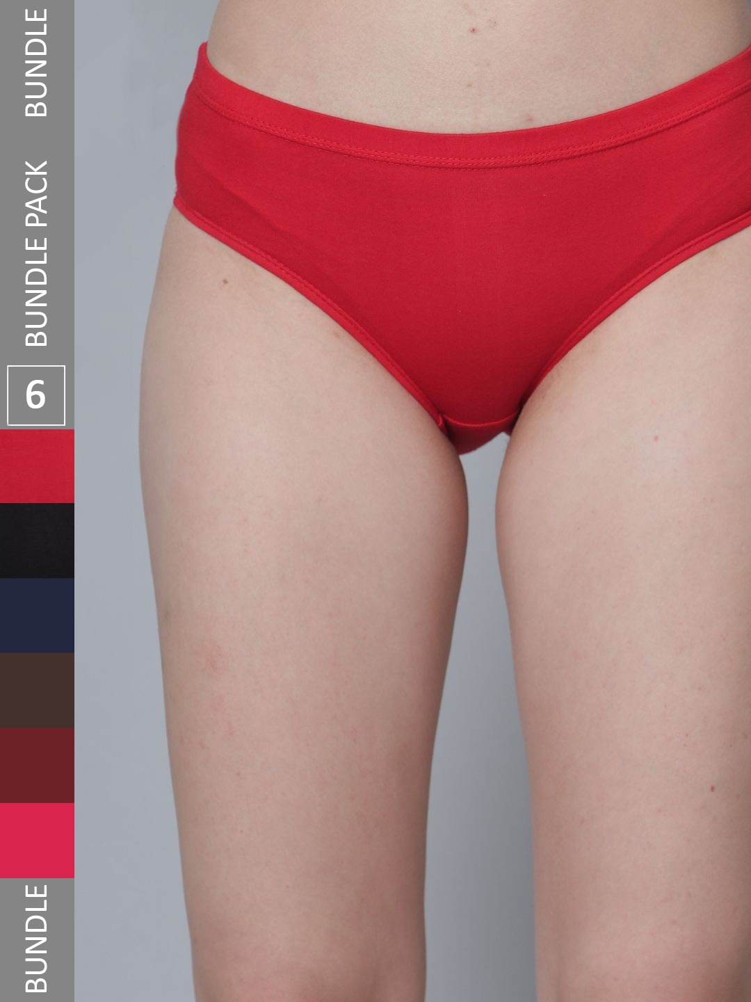 

Aimly Women Pack Of 6 Mid-Rise Cotton Hipster Briefs, Red