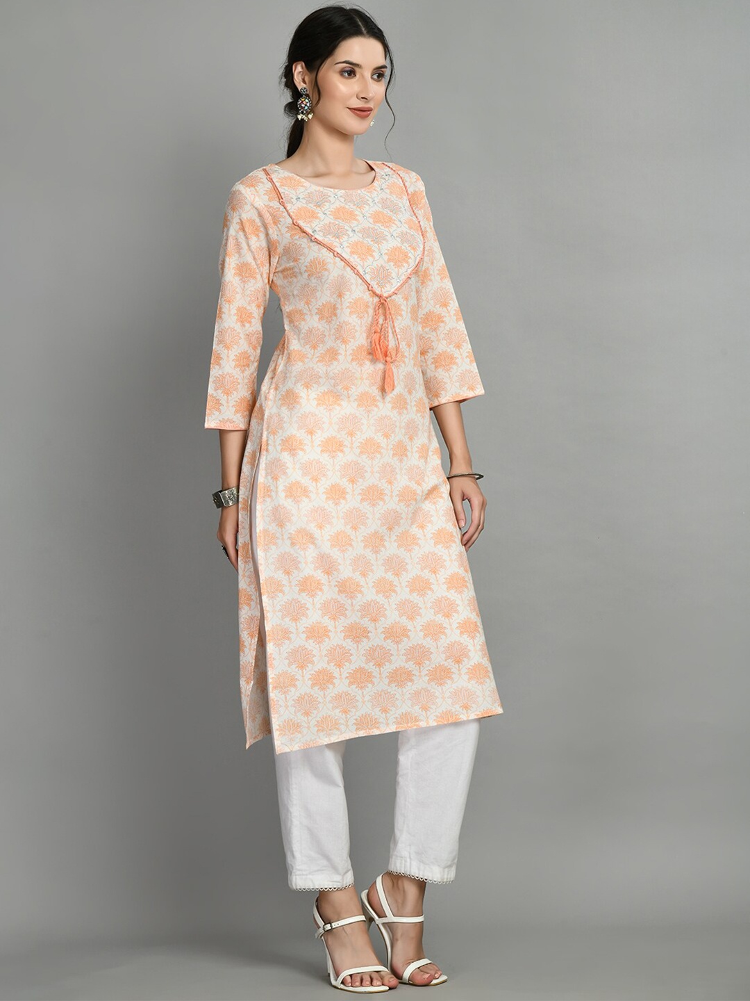 

Kurtipedia Ethnic Motifs Printed Thread Work Kurta, Orange