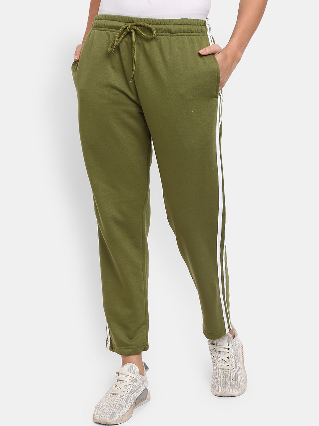 

V-Mart Women Mid-Rise Cotton Track Pants, Green