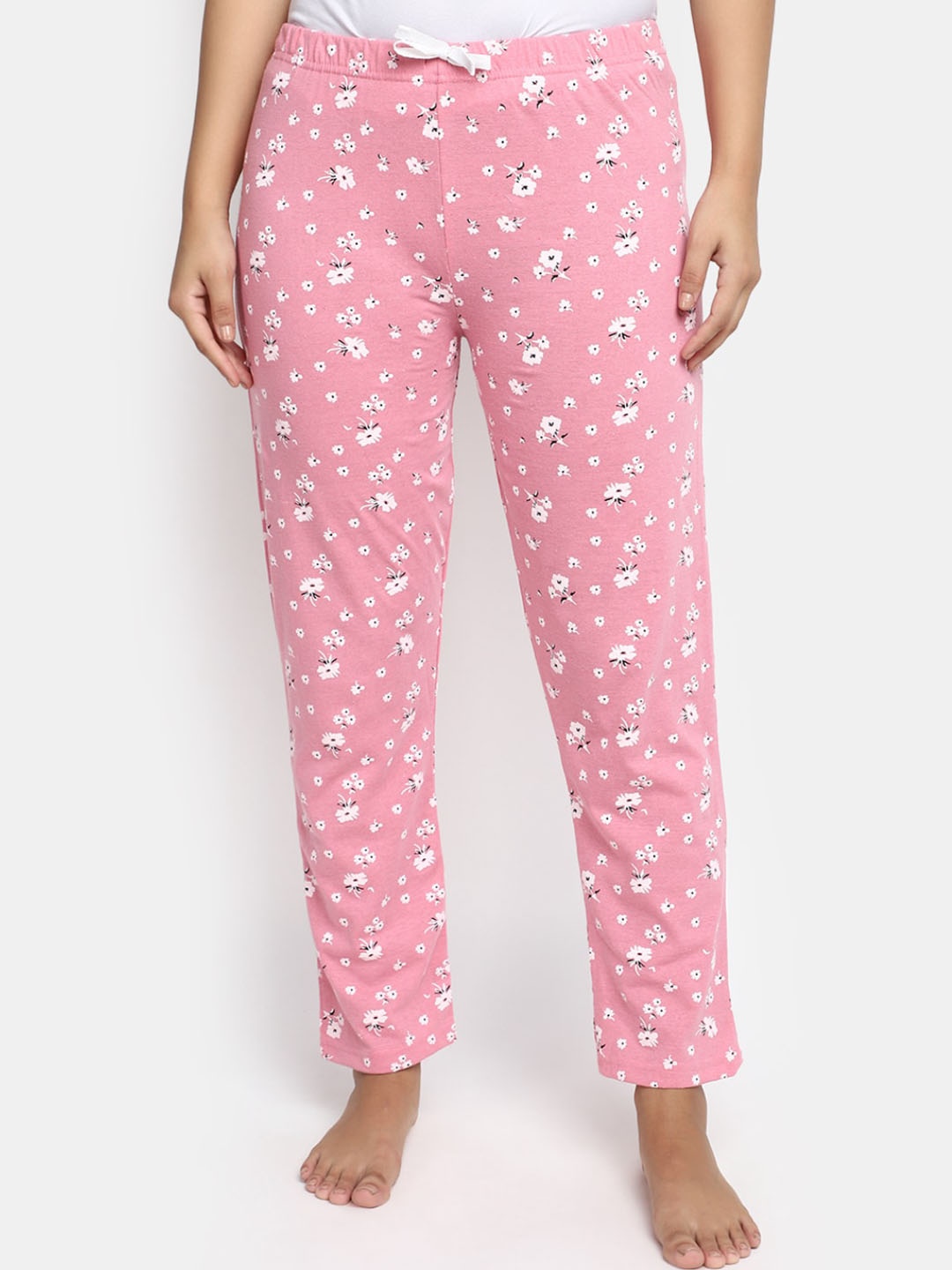 

V-Mart Women Floral Printed Mid-Rise Cotton Lounge Pants, Pink