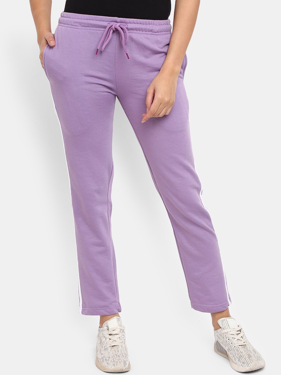 

V-Mart Women Side Striped Mid-Rise Cotton Fleece Track pant, Lavender