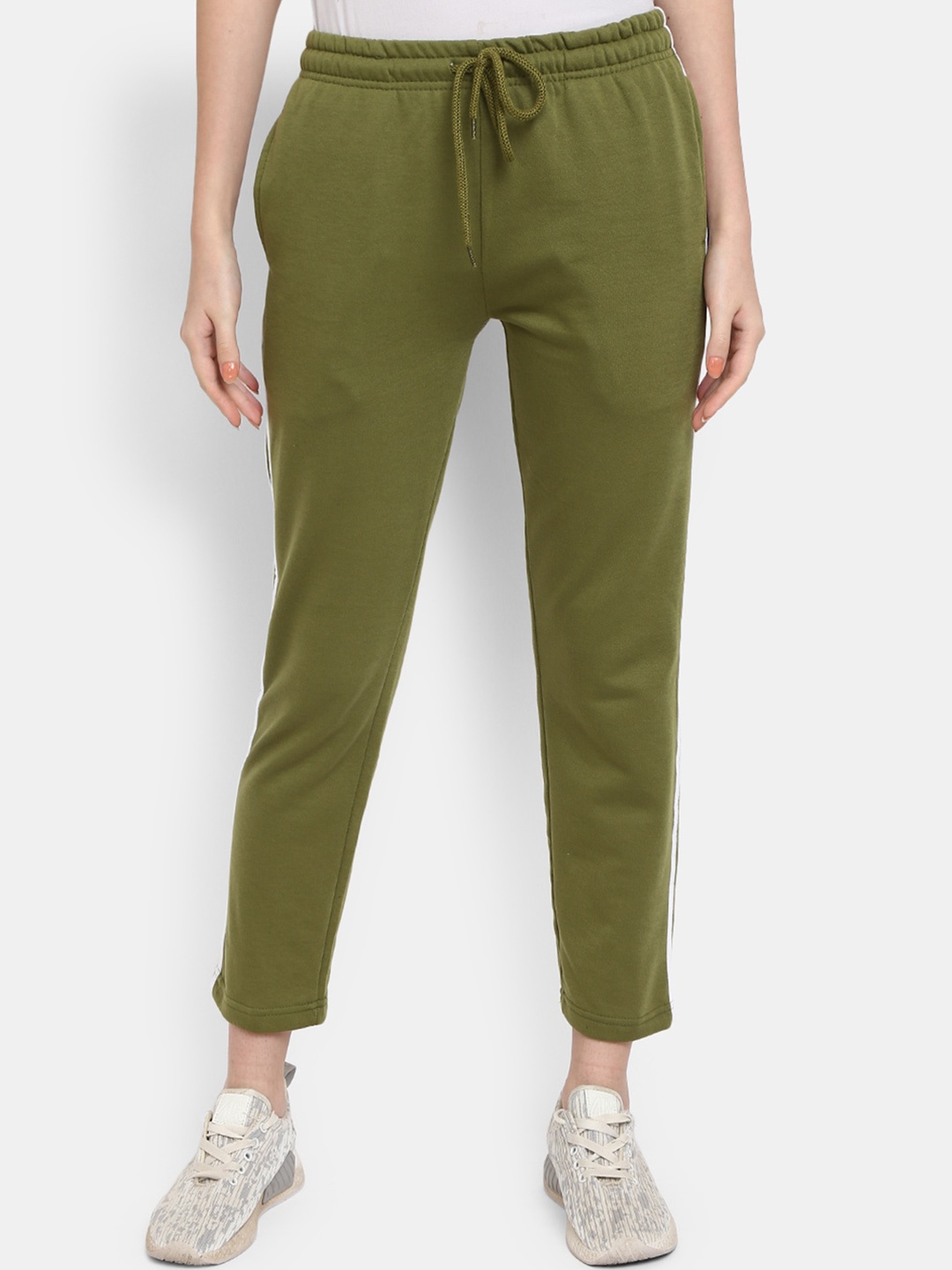 

V-Mart Women Side Stripe Detail Cotton Track pant, Green