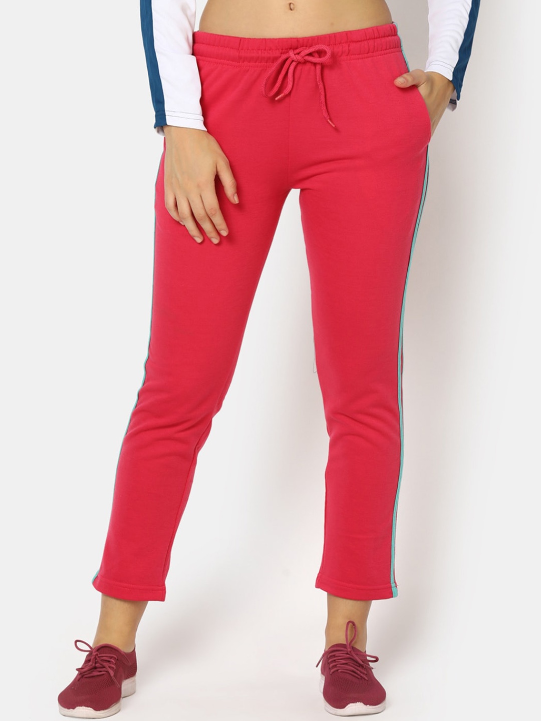 

V-Mart Women Side Striped Mid-rise Cotton Fleece Track pant, Fuchsia