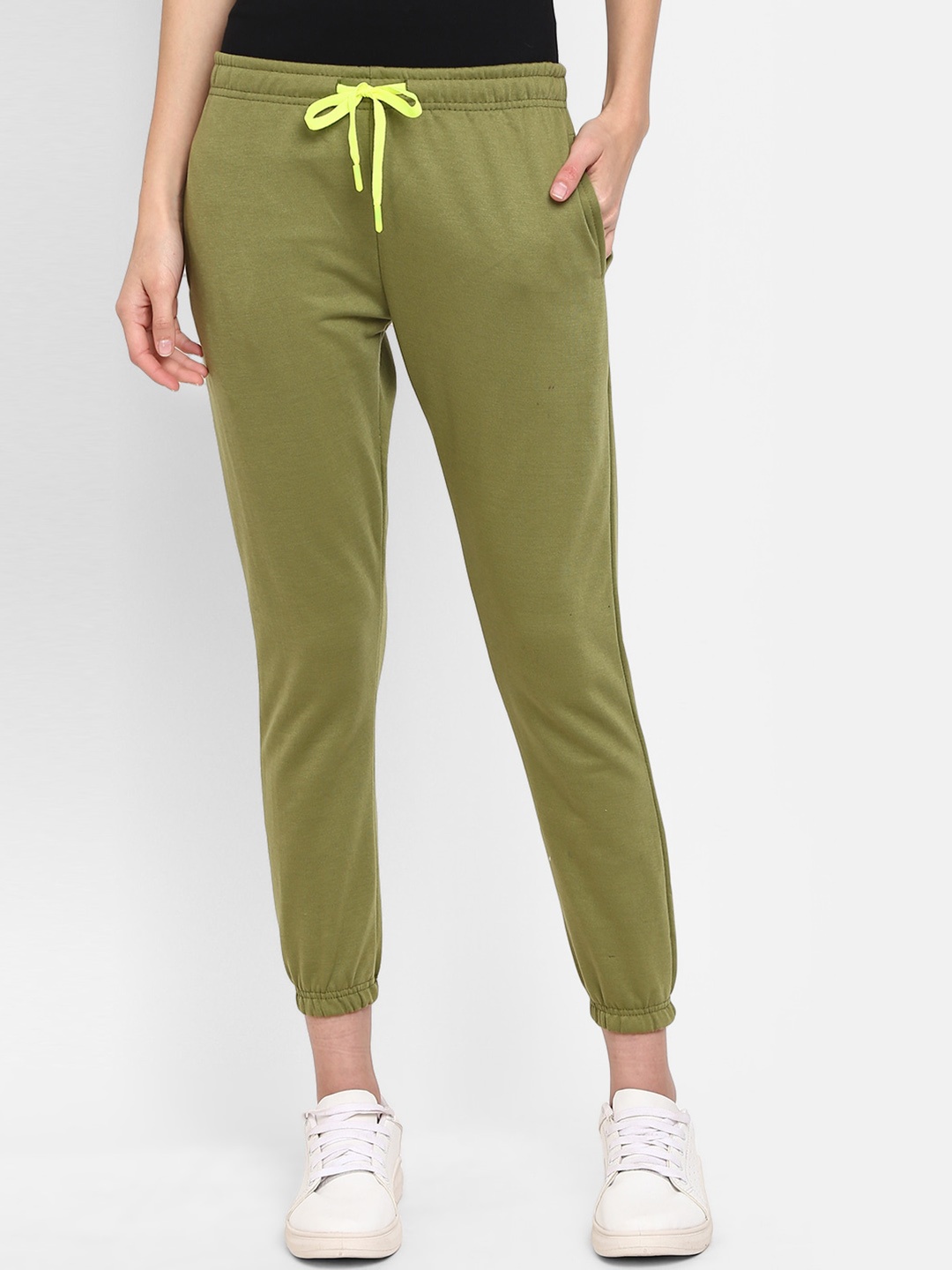 

V-Mart Women Mid-Rise Cotton Joggers, Green