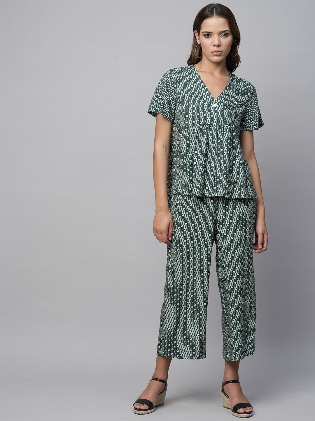 

Chemistry Printed Top With Trousers, Green