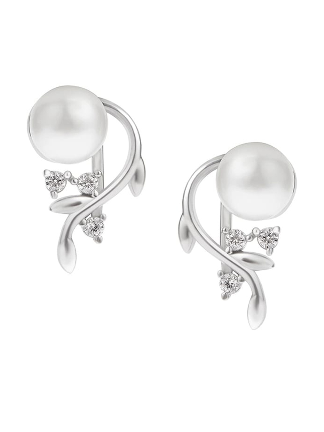 

March by FableStreet Pearl Zircon Studded Contemporary Studs, Silver