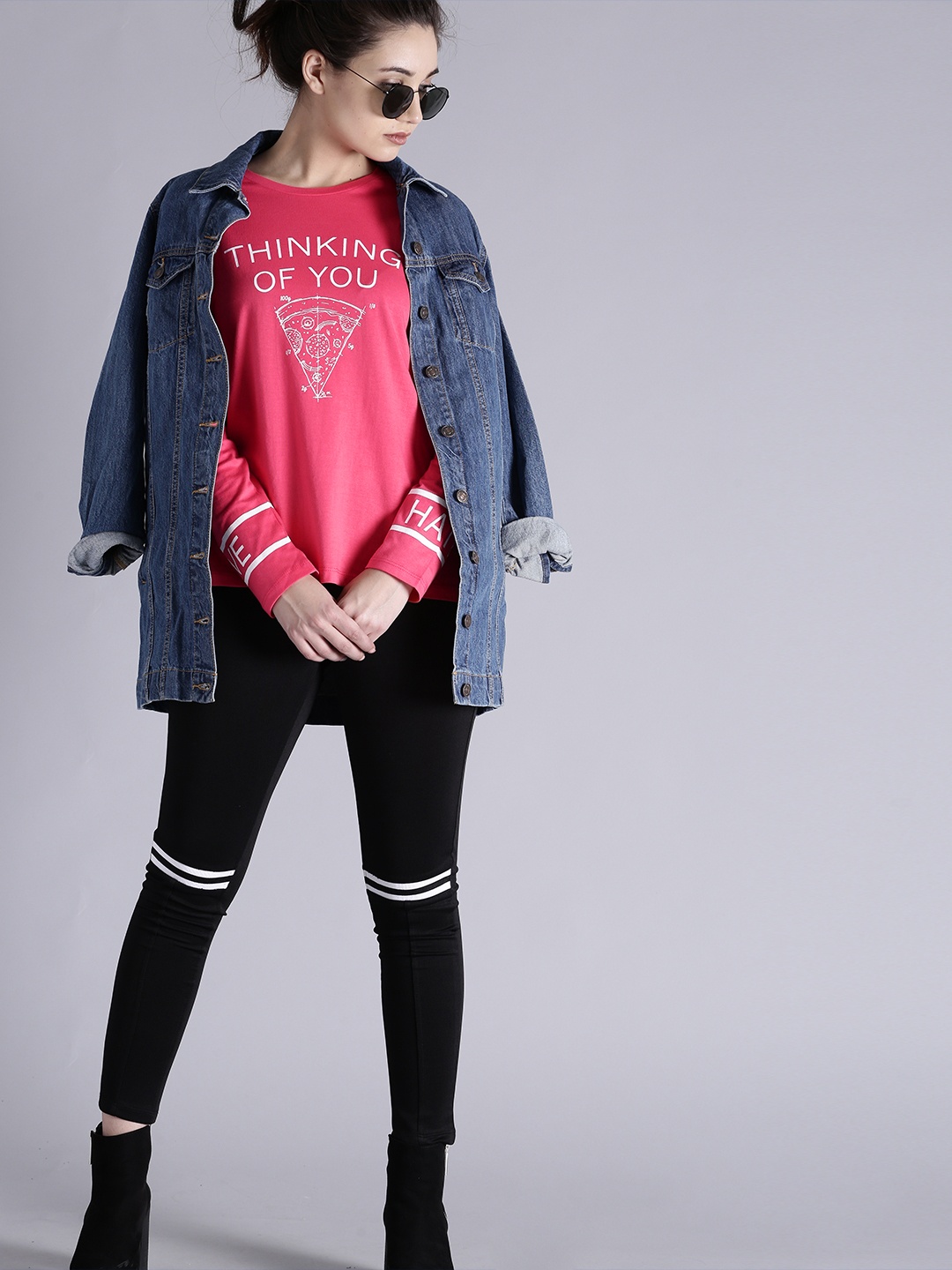 

Kook N Keech Women Pink Printed Round Neck Oversized T-shirt