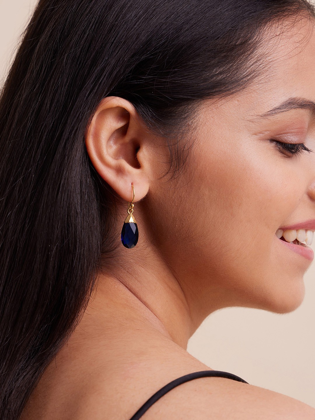 

March by FableStreet Gold-Plated Quartz Studded Teardrop Shaped Drop Earrings