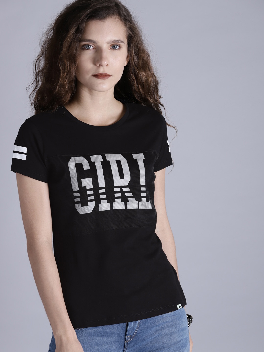 

Kook N Keech Women Black Printed Pure Cotton T-shirt
