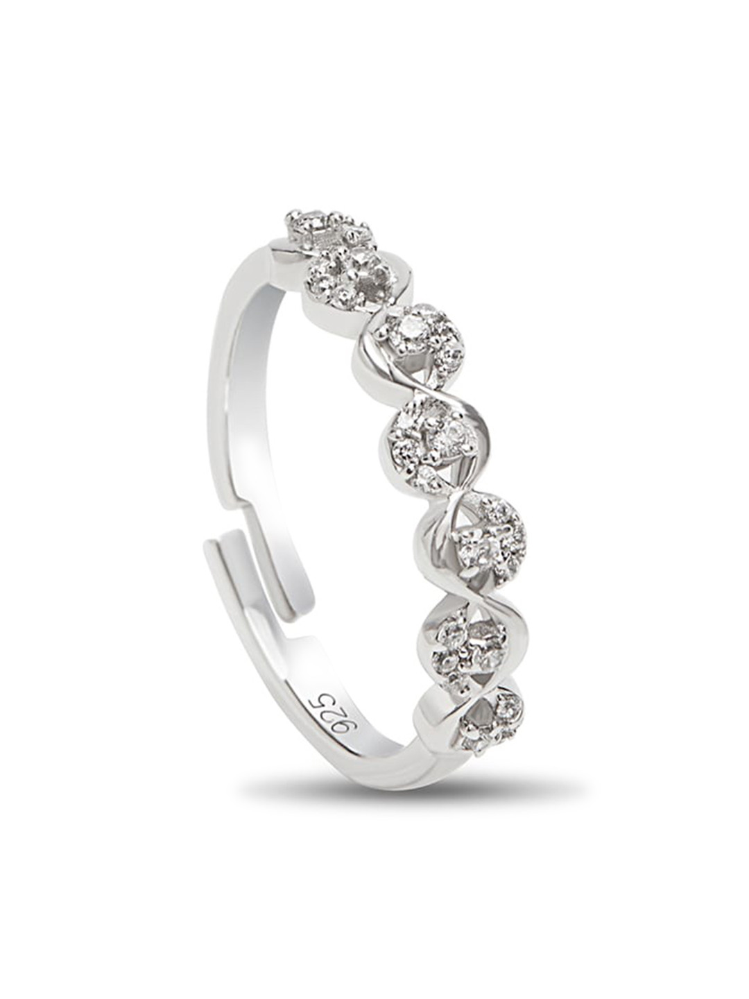 

March by FableStreet 925 Sterling Silver Rhodium-plated CZ-studded Finger Ring