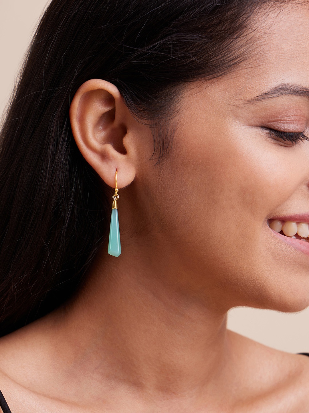 

March by FableStreet Silver Gold-Plated Chalcedony Studded Geometric Drop Earrings
