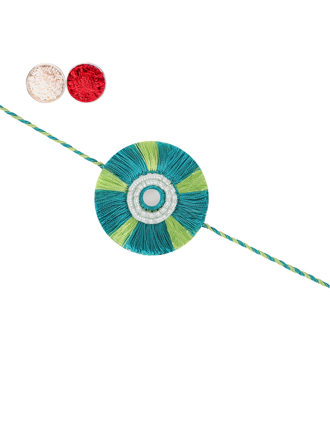 

MASQ Men Circular Rakhi With Roli Chawal & Moli, Teal