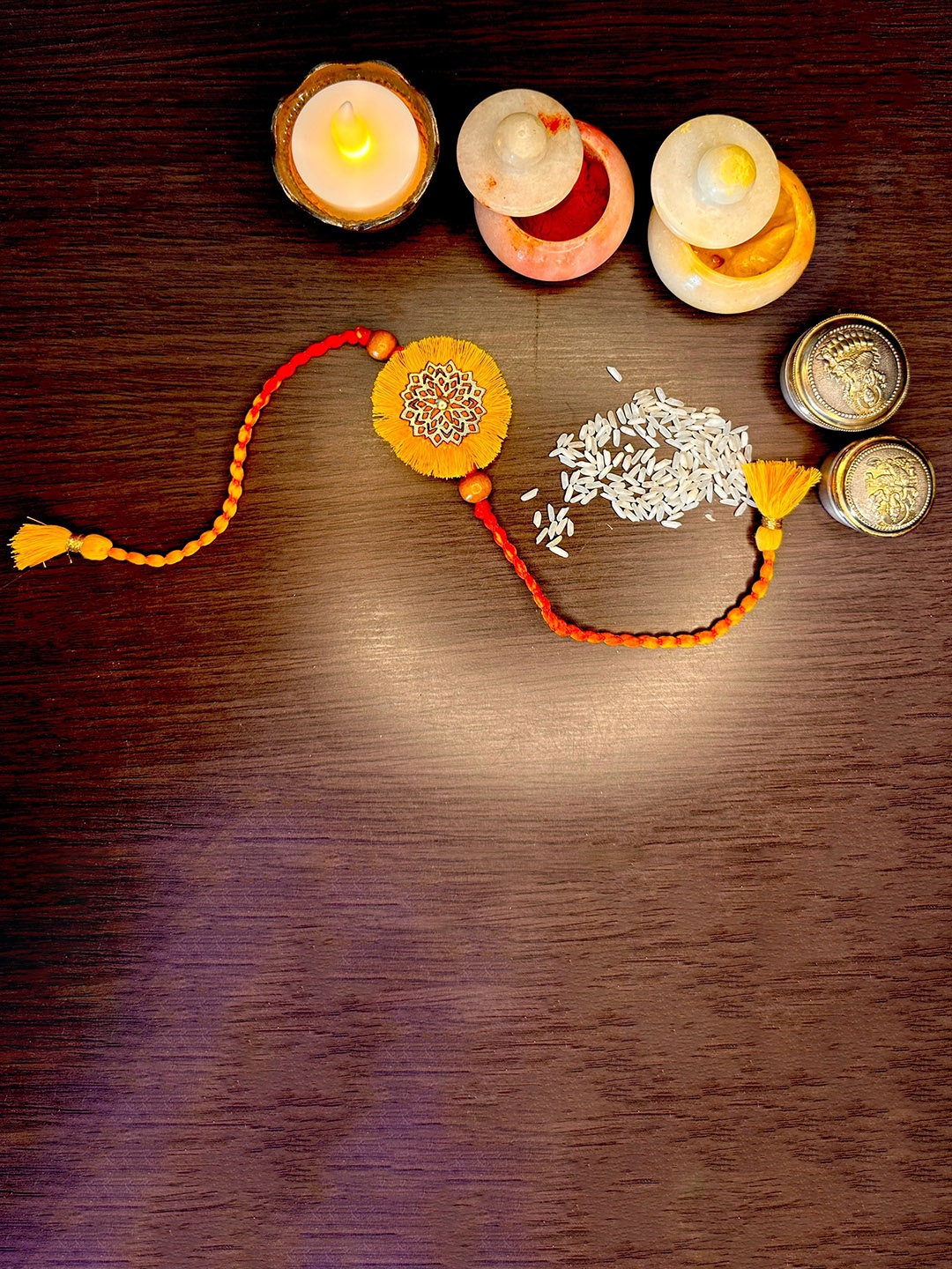 

MASQ Set Of 2 Rakhi With Roli Chawal & Moli, Yellow
