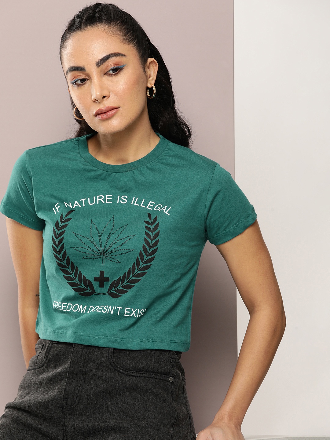

Kook N Keech Women Typography Printed T-shirt, Green