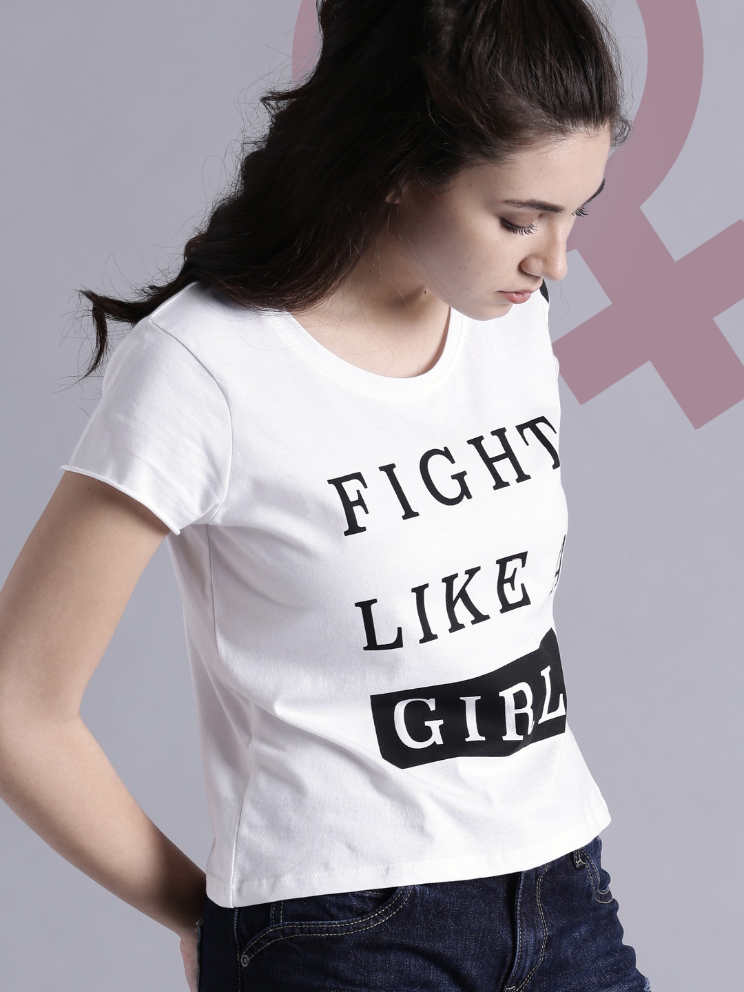 

Kook N Keech Women White Printed Round Neck Pure Cotton T-shirt