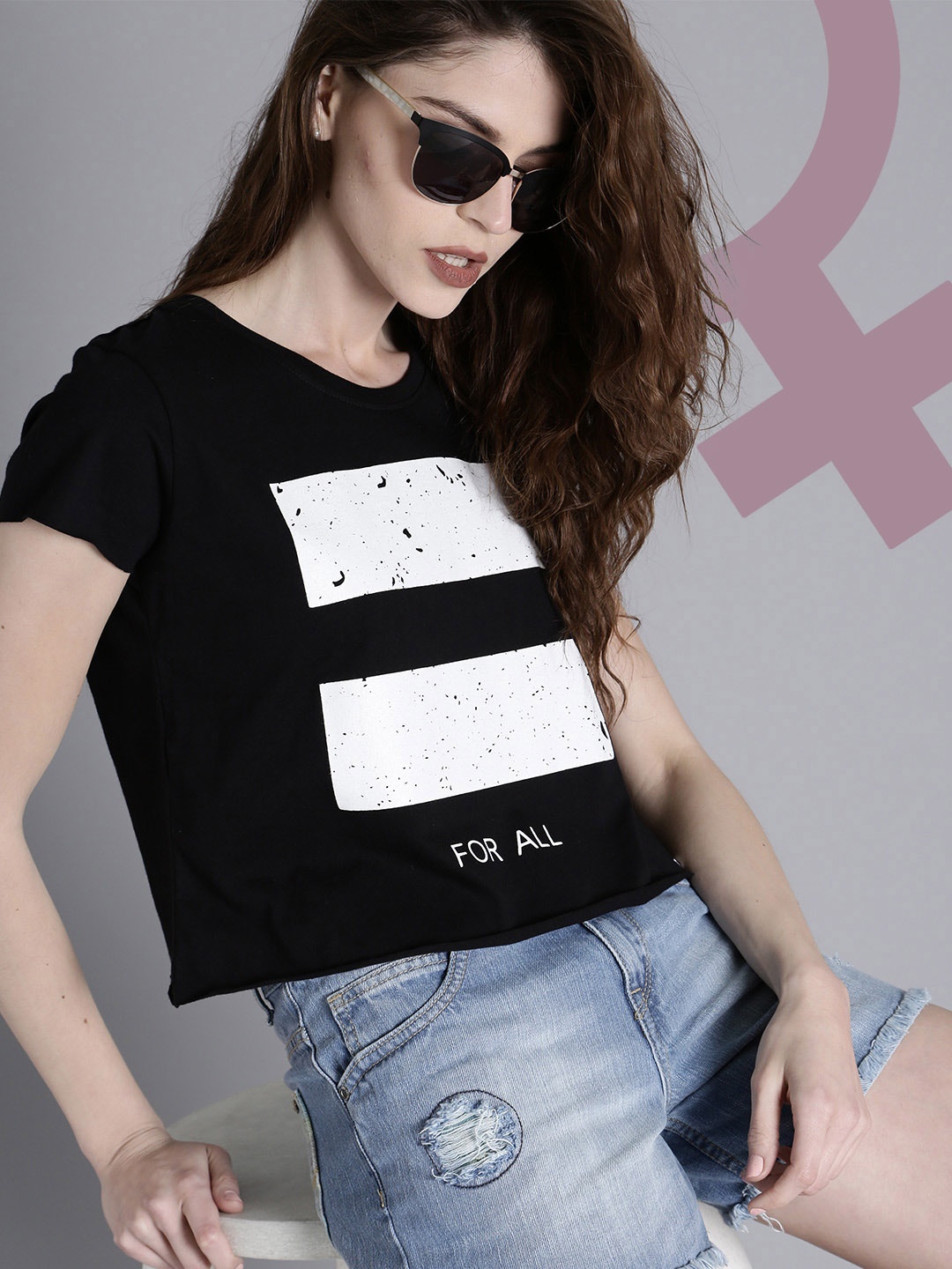 

Kook N Keech Women Black Printed Round Neck Crop Pure Cotton T-shirt