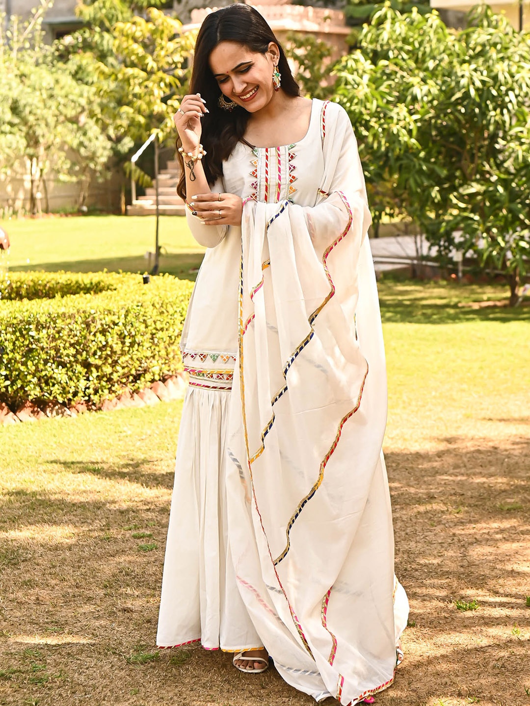

Urbanstree Gotta Patti Pure Cotton Kurta with Sharara & Dupatta, White