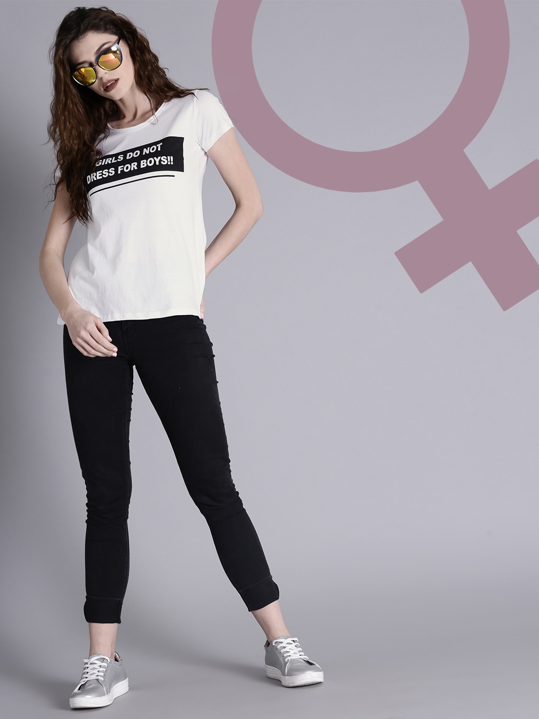 

Kook N Keech Women White Printed Round Neck Pure Cotton T-shirt