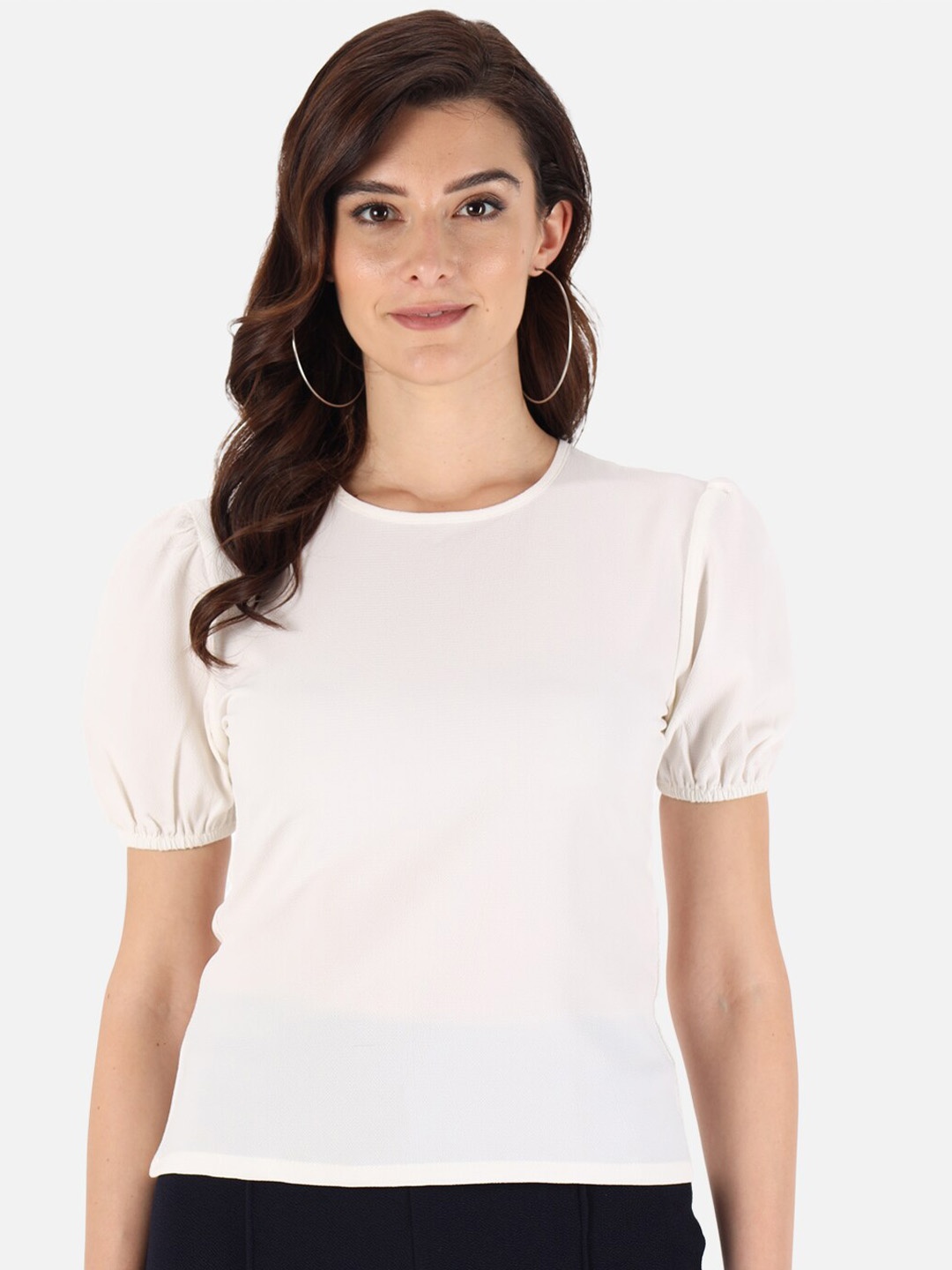 

Trend Arrest Round Neck Puff Sleeves Top, White