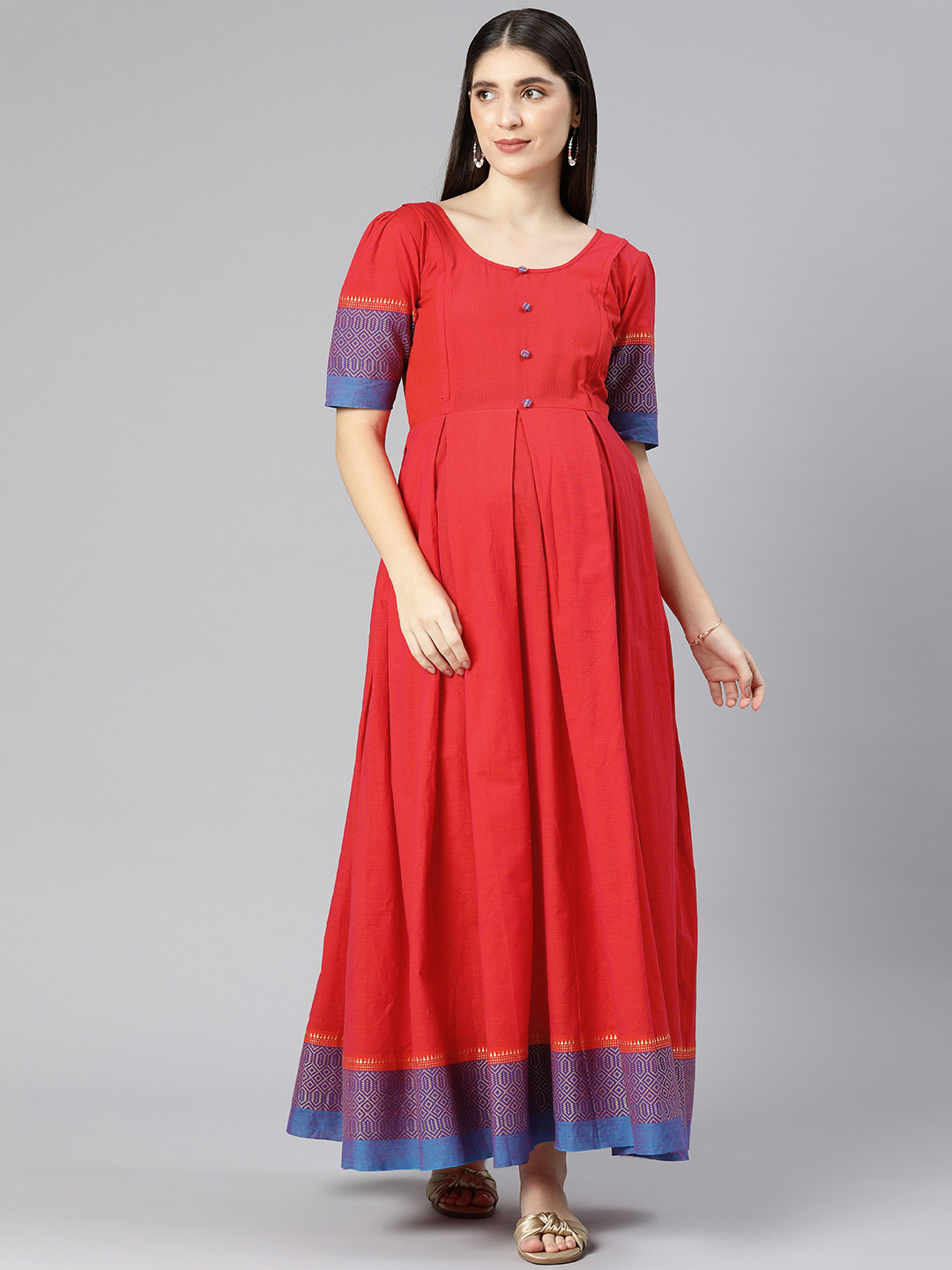 

Swishchick Self Design Maternity Fit & Flare Maxi Dress, Orange