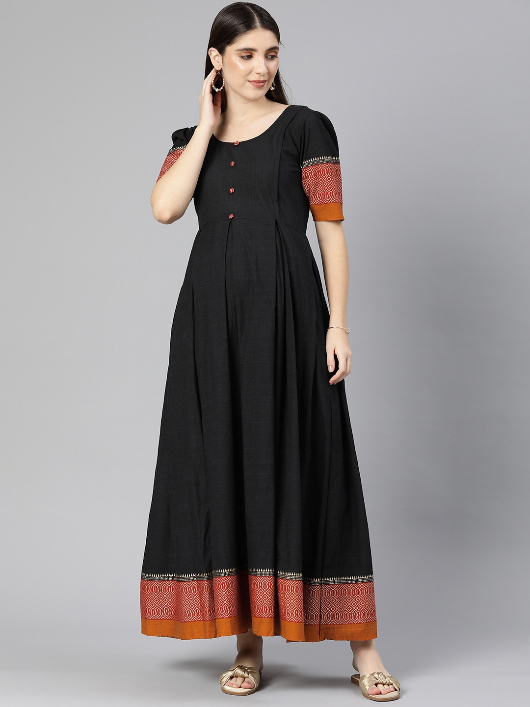 

Swishchick Self Design Maternity Fit & Flare Maxi Dress, Black