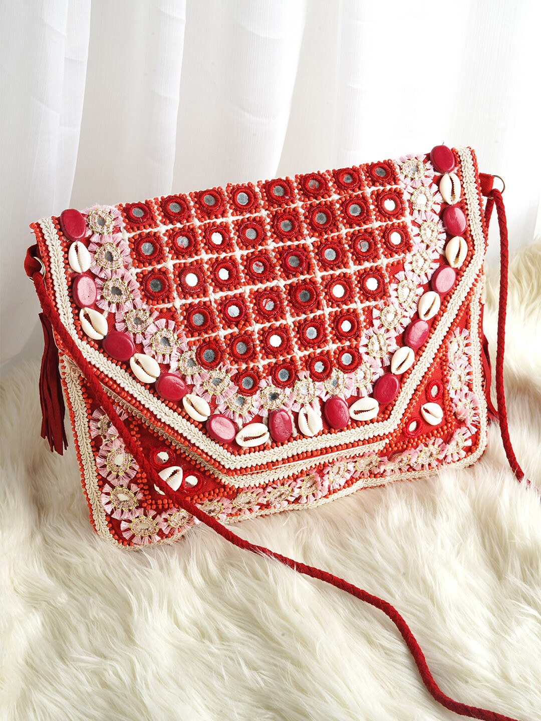 

TEEJH Maroon & White Embroidered Purse Clutch