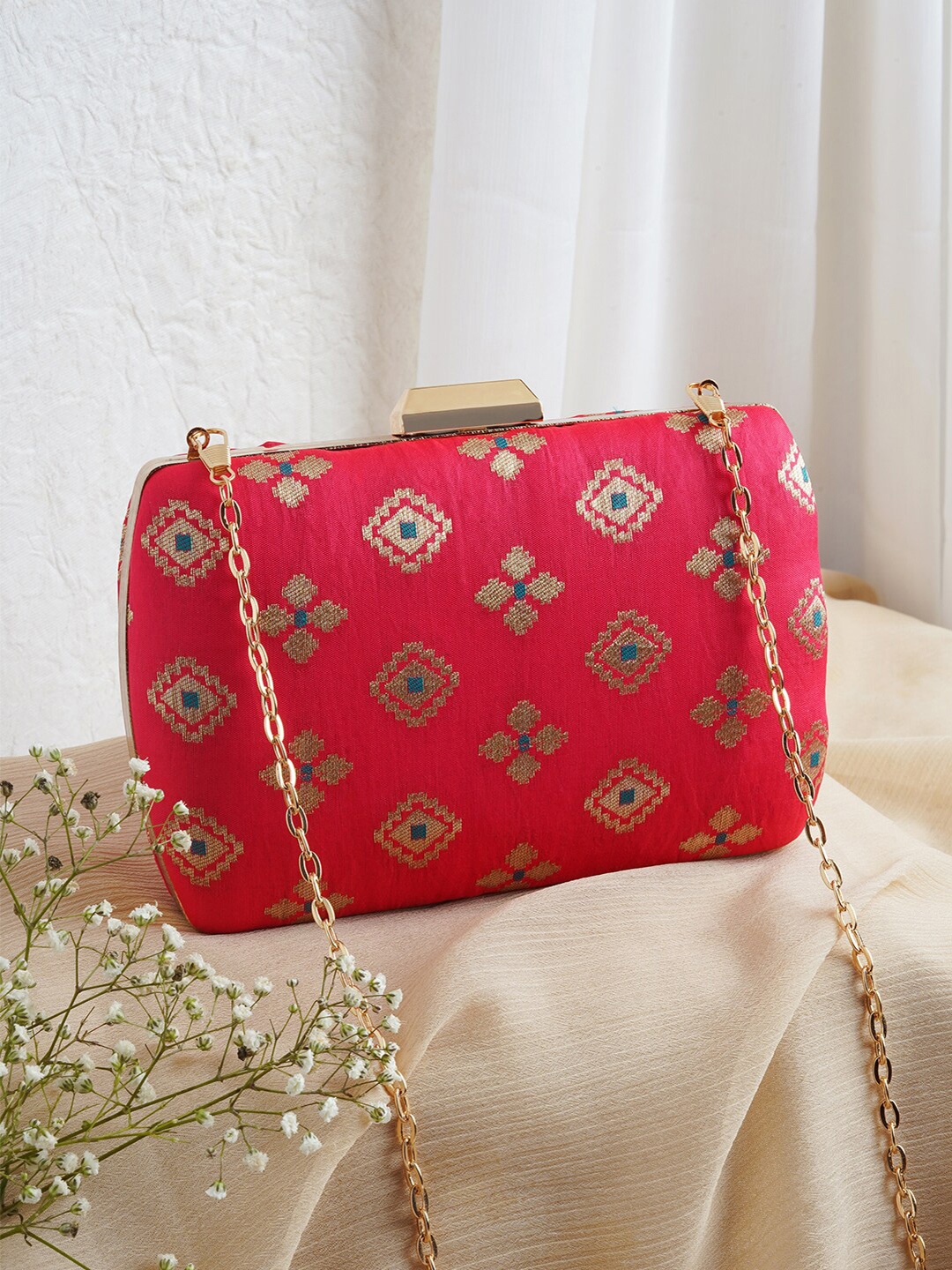 

TEEJH Printed Box Clutch, Pink