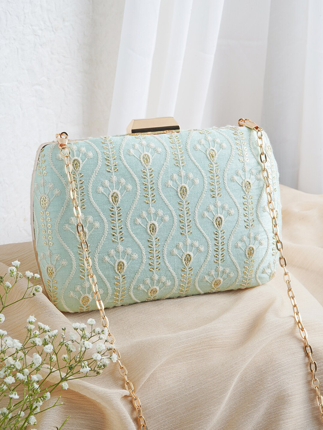 

TEEJH Embroidered Box Clutch, Blue