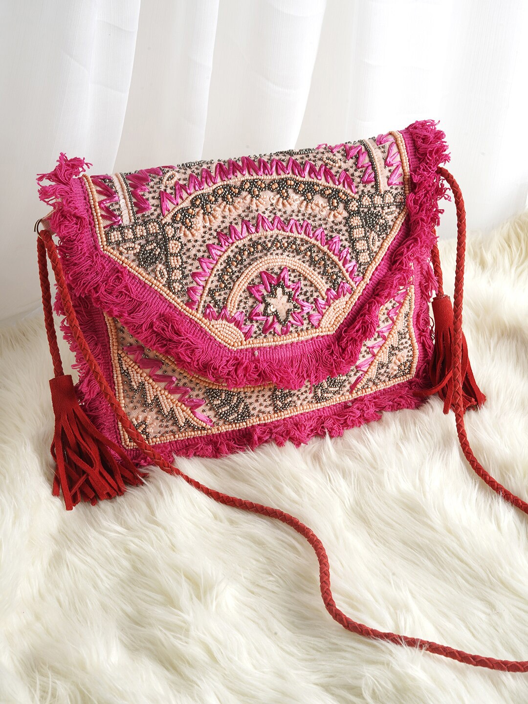 

TEEJH Embroidered Purse, Pink