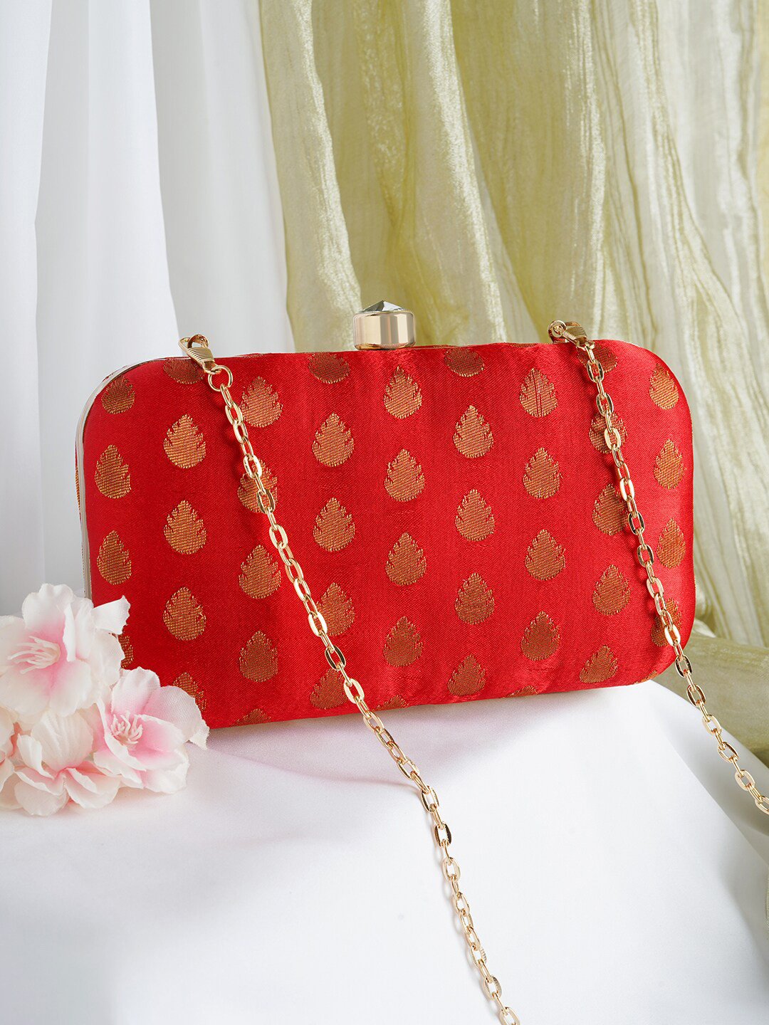 

TEEJH Printed Box Clutch, Maroon