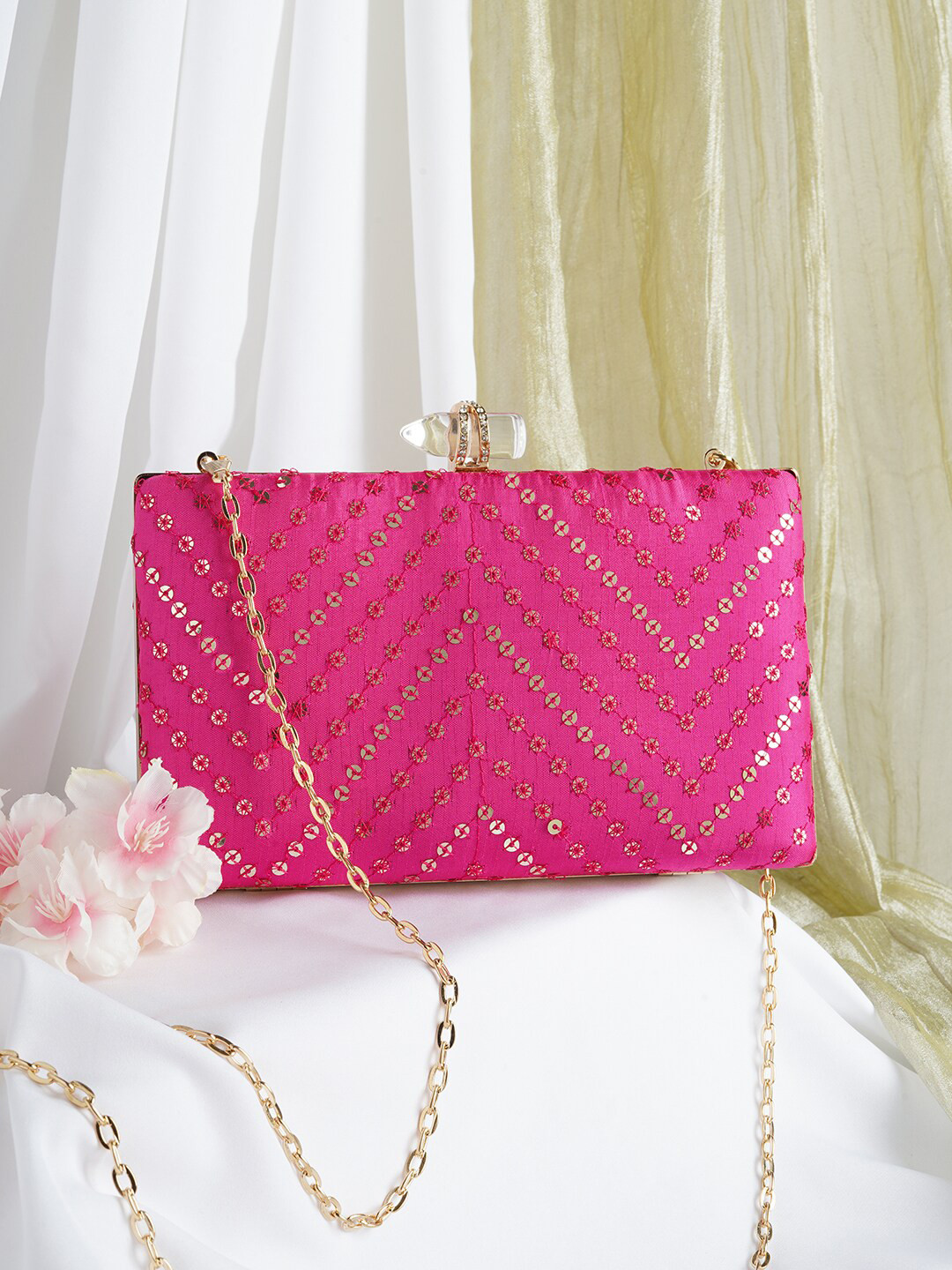

TEEJH Embroidered Box Clutch, Pink