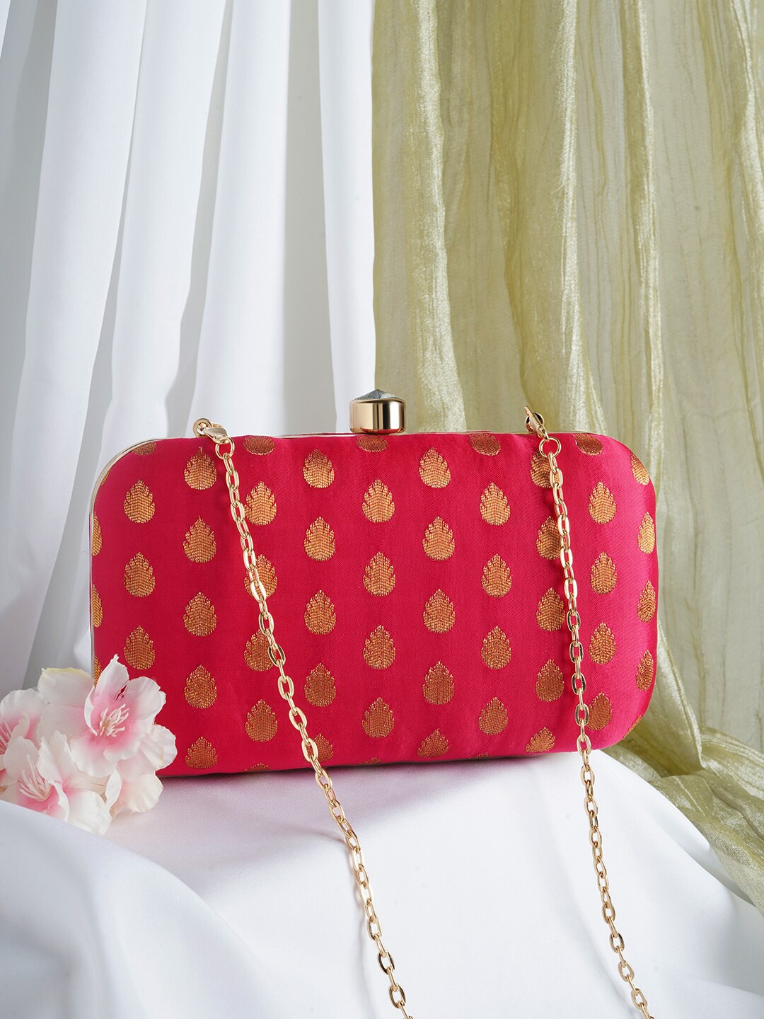 

TEEJH Embroidered Box Clutch, Pink
