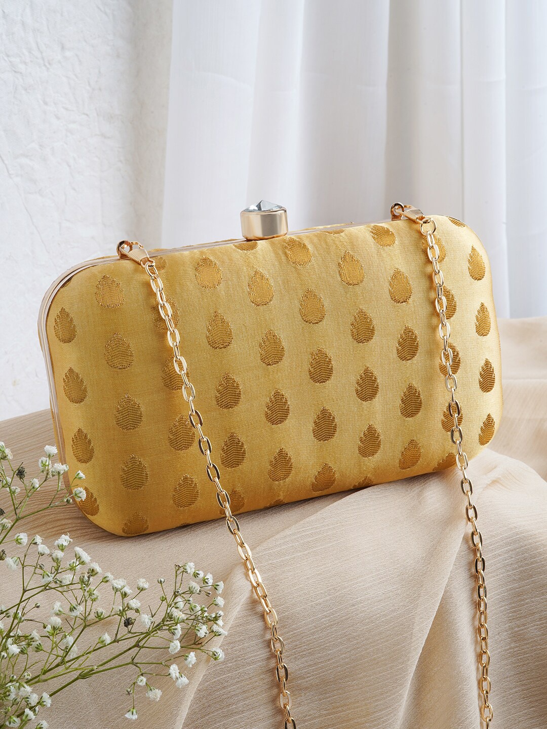 

TEEJH Embroidered Box Clutch With Shoulder Strap, Cream