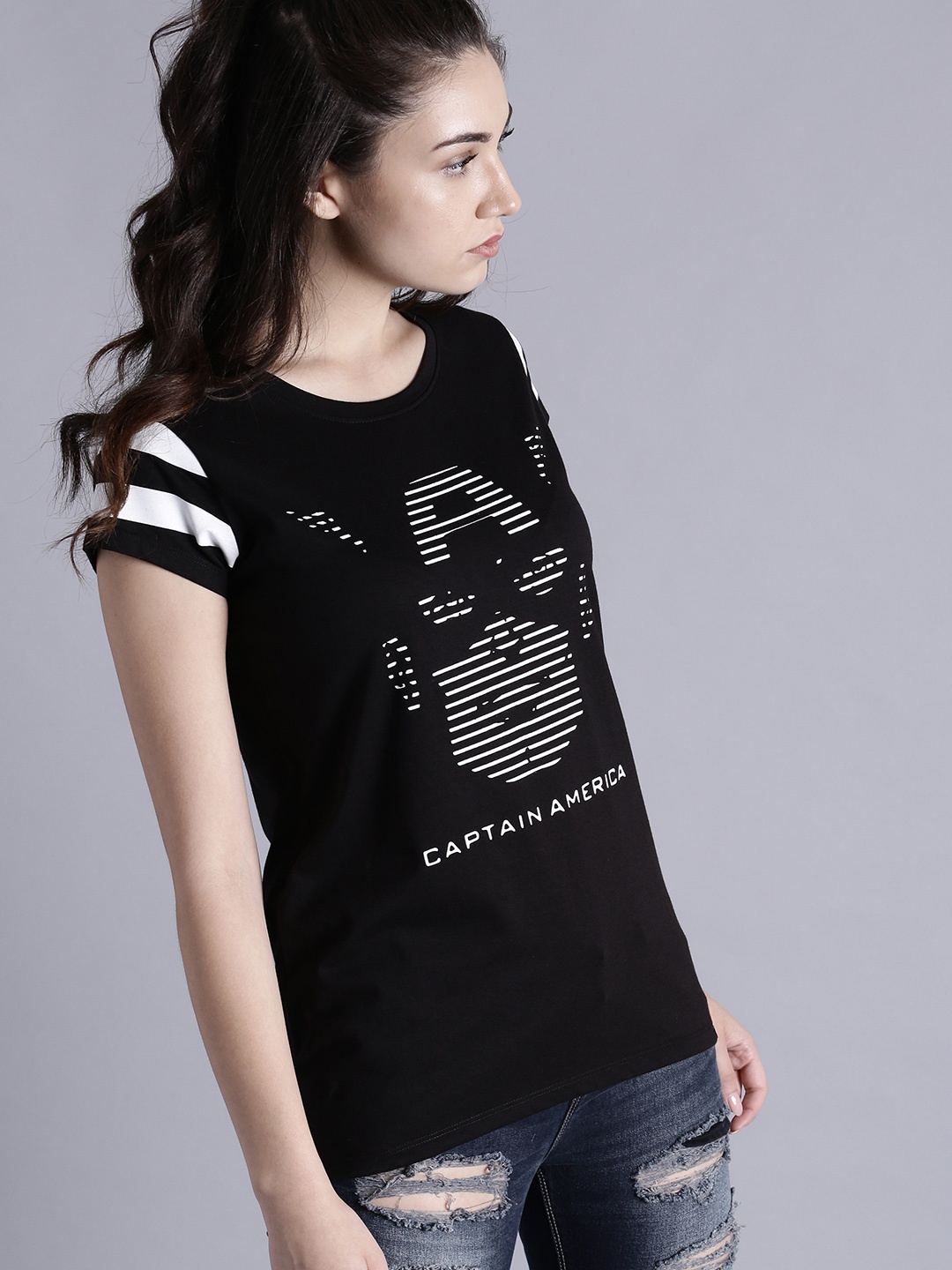 

Kook N Keech Marvel Women Black Printed Round Neck T-shirt