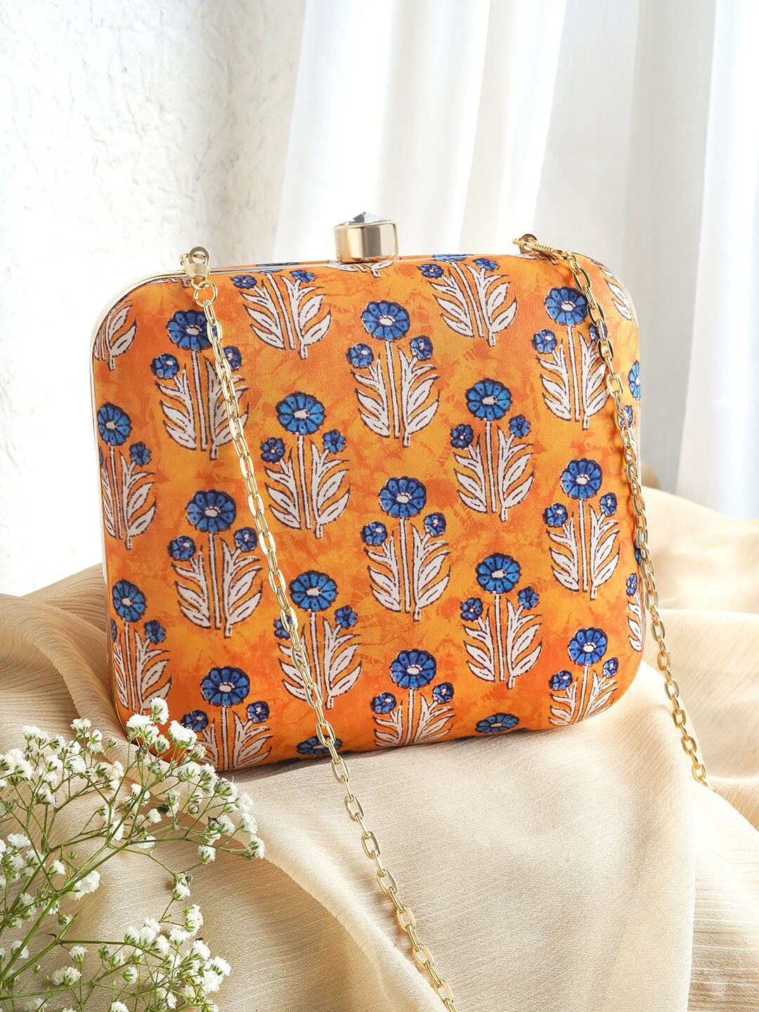 

TEEJH Printed Box Clutch With Shoulder Strap, Brown