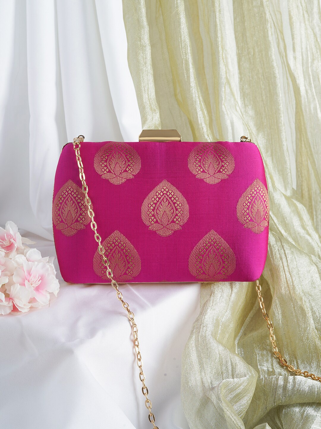 

TEEJH Embroidered Box Clutch With Shoulder Strap, Pink