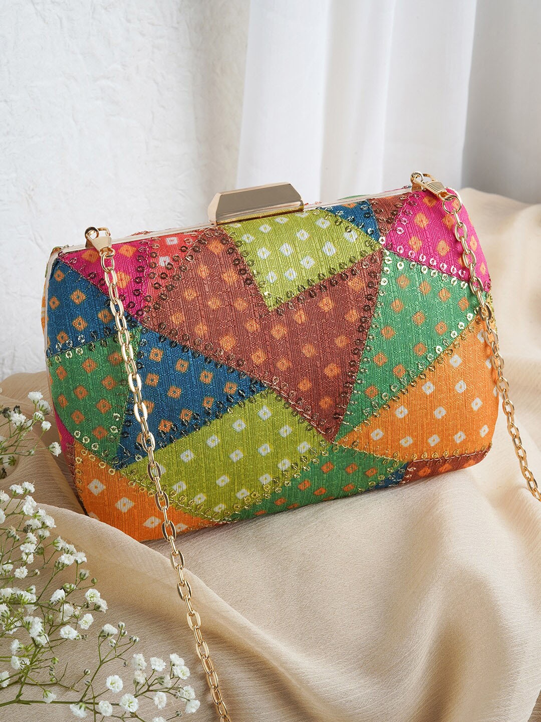 

TEEJH Printed Box Clutch, Blue