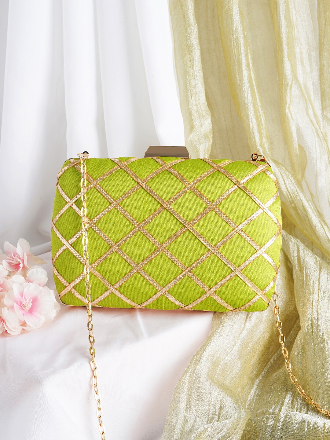 

TEEJH Embroidered Box Clutch, Green