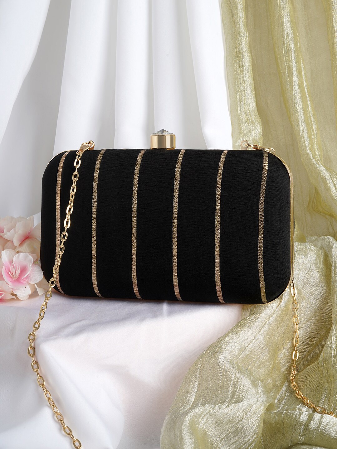 

TEEJH Embroidered Box Clutch, Black