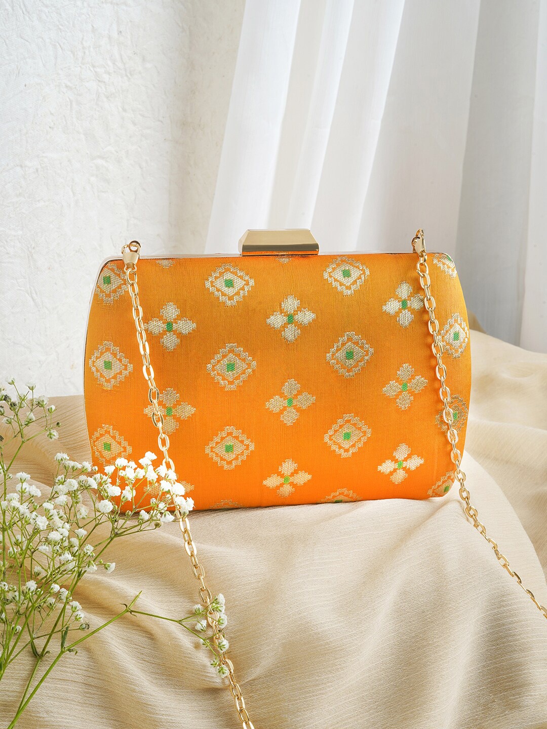 

TEEJH Embroidered Box Clutch, Yellow