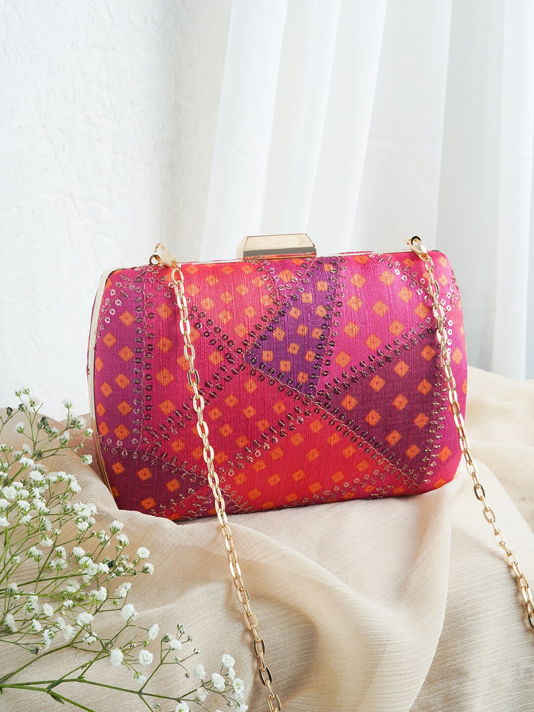 

TEEJH Printed Box Clutch, Pink