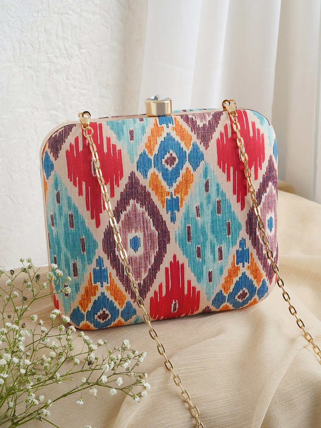 

TEEJH Printed Box Clutch, Blue