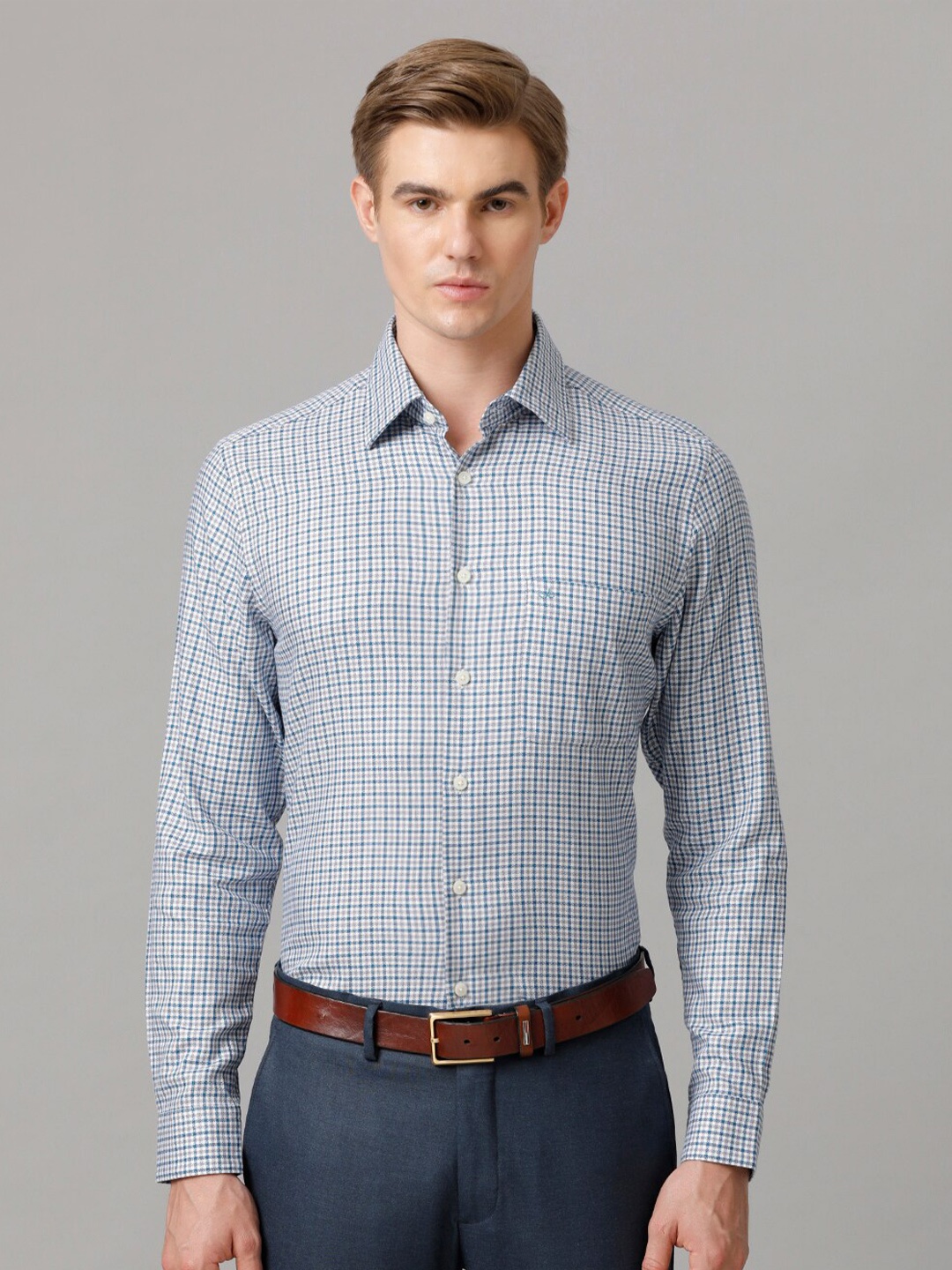 

Aldeno India Slim Shepherd Checks Long Sleeve Pure Cotton Formal Shirt, Blue