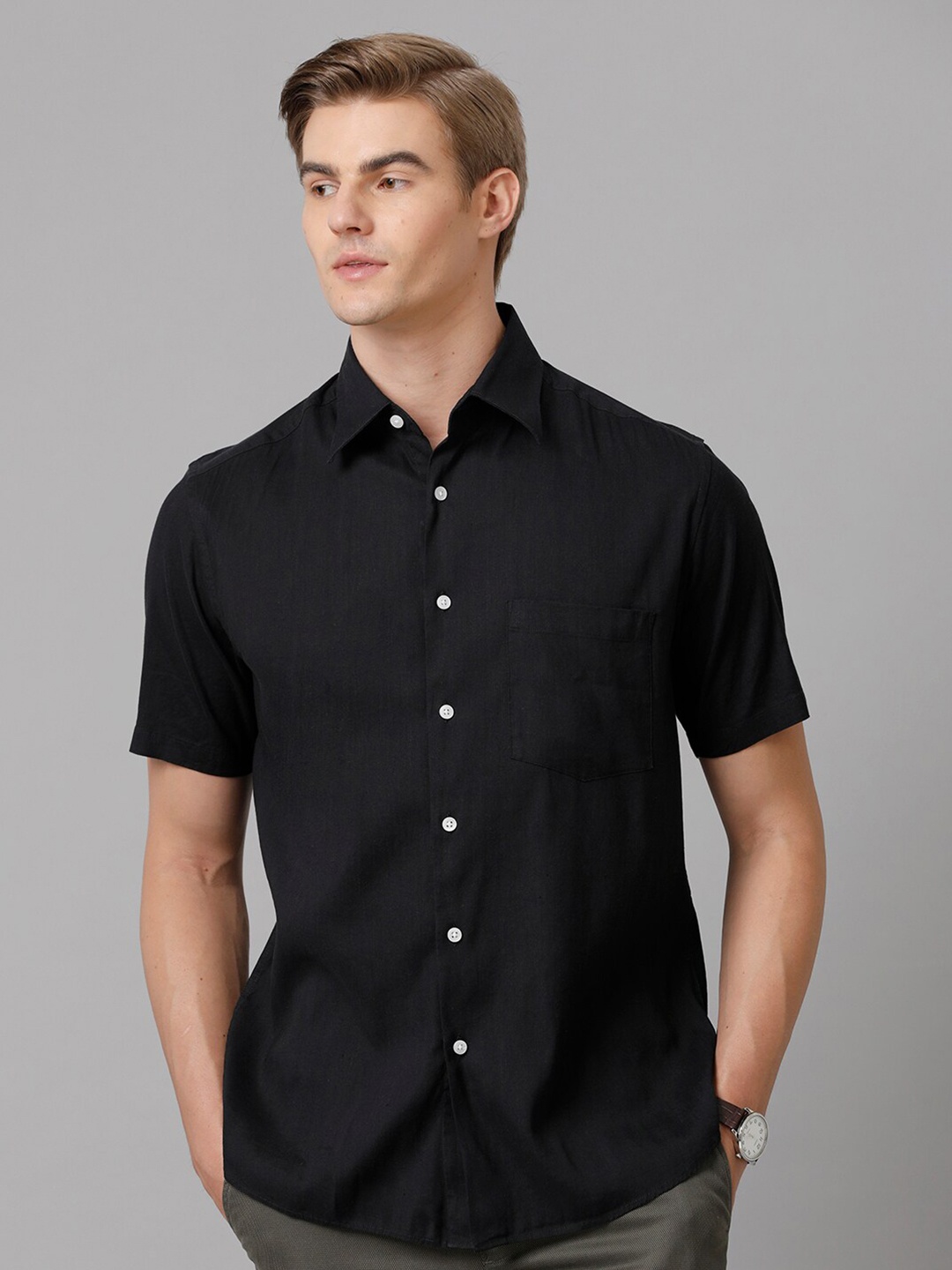 

Aldeno Comfort Spread Collar Short Sleeve Casual Shirt, Black