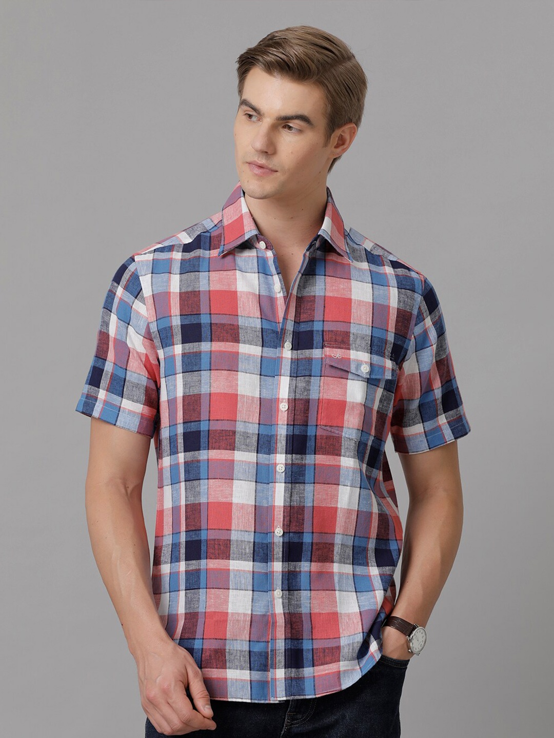 

Aldeno Comfort Tartan Checks Spread Collar Short Sleeve Casual Shirt, Blue