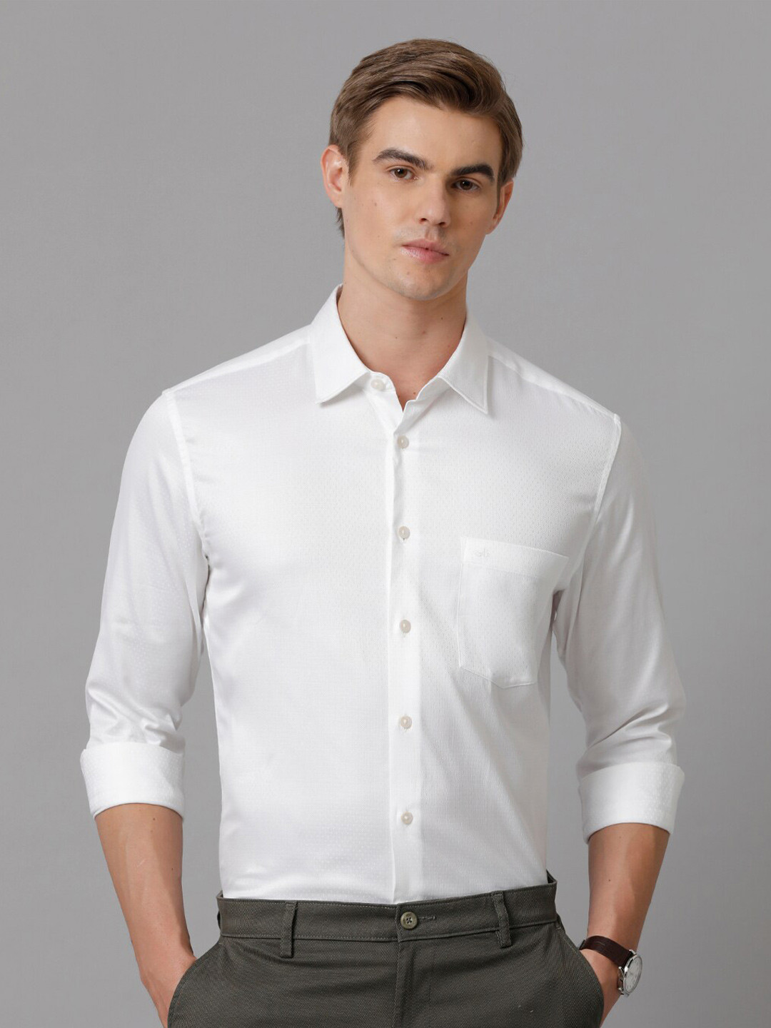 

Aldeno Comfort Spread Collar Long Sleeve Pure Cotton Casual Shirt, White