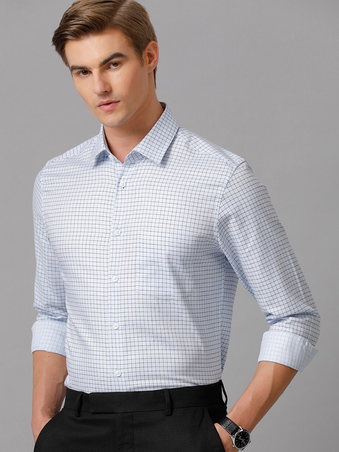 

Aldeno India Slim Grid Tattersall Checks Pure Cotton Formal Shirt, Blue