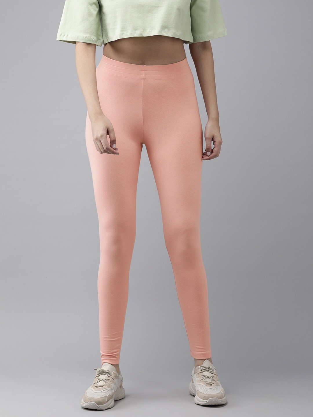 

Roadster Women Solid Ankle-Length High-Rise Tights, Coral