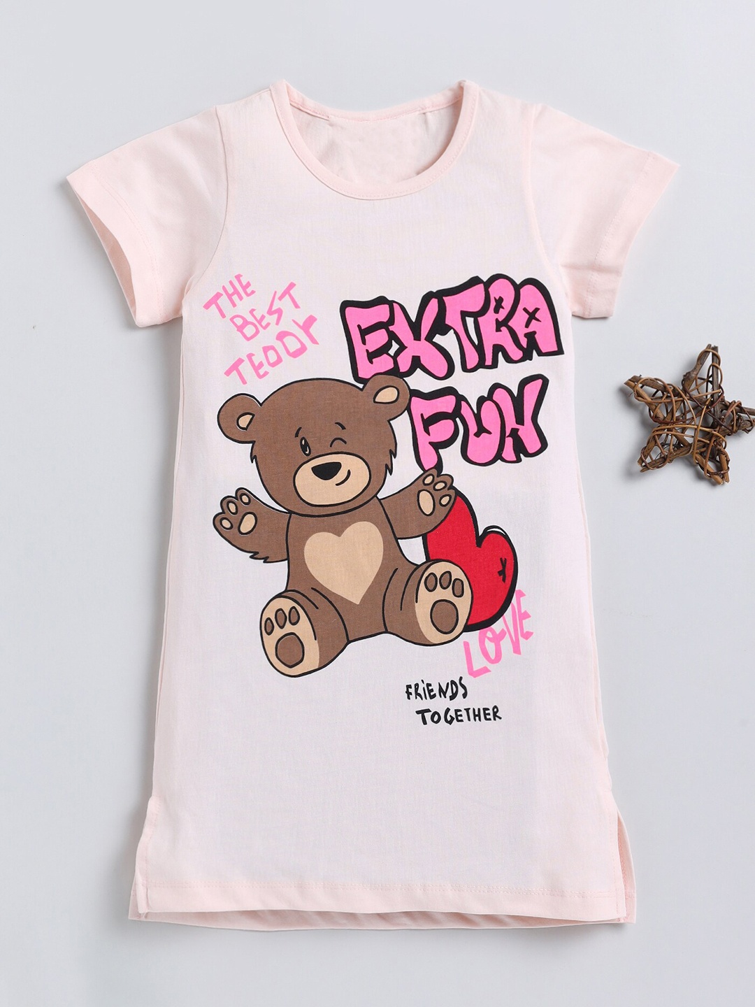 

YK Peach Girls Graphic Printed Round Neck Cotton T-Shirt Dress