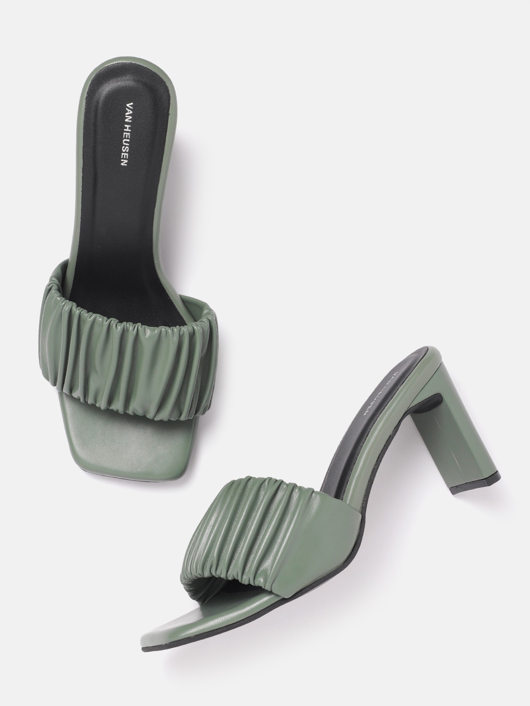 

Van Heusen Woman Ruched Strap Block Heels, Olive